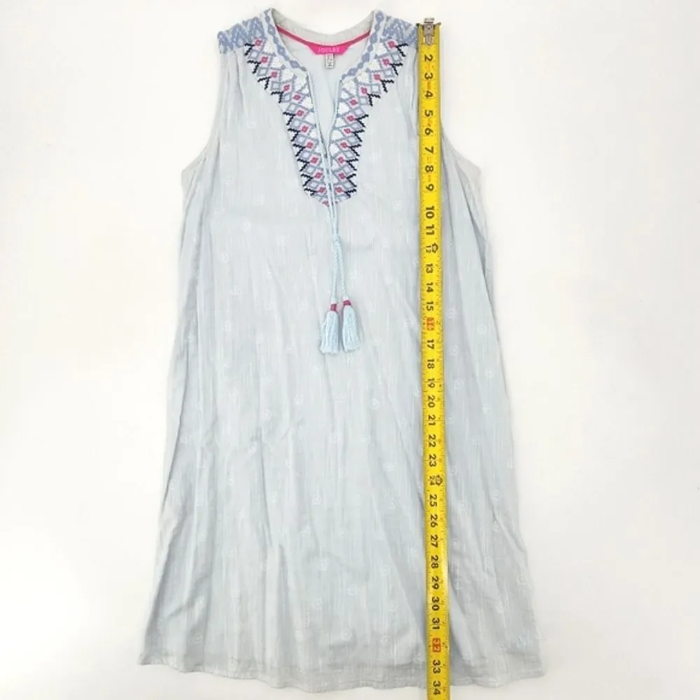 Joules Oriella Dress Size 2 Blue Embroidered Dotted Tassel Boho Beachy - Picture 6 of 8